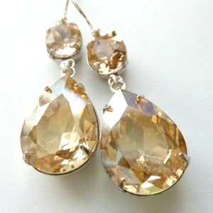 Champagne Earrings Champagne Rhinestone Teardrop Drop Vintage Estate Style Earrings image 2