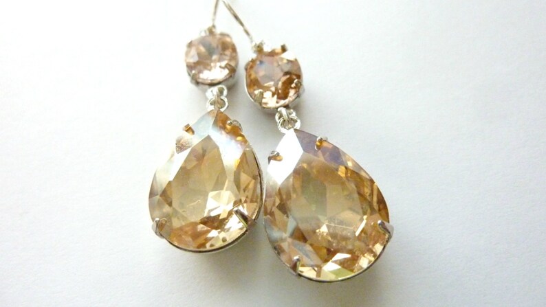 Champagne Earrings Champagne Rhinestone Teardrop Drop Vintage Estate Style Earrings image 2