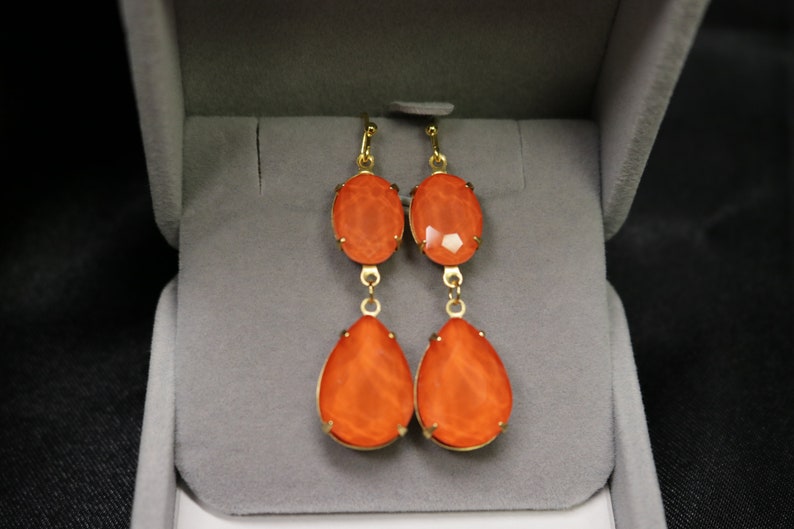Orange Necklace Hyacinth Tangerine Necklace Gold Orange drop necklace for women Carnelian drops Crystal Wedding Bridal Jewelry image 4