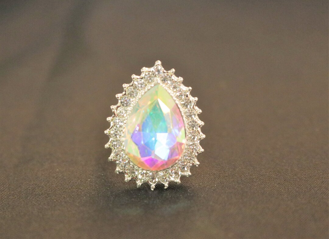 AB Ring Diamond Look Aurora Borealis Ring White Adjustable Clear ...
