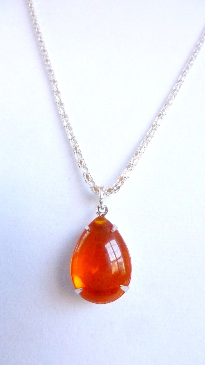 Orange Necklace Hyacinth Orange Pendant Crystal Drop Etsy