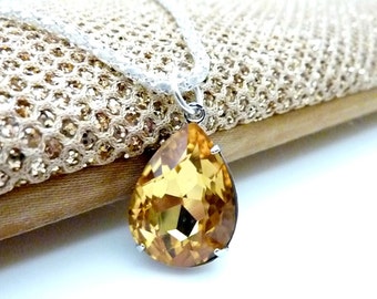 Yellow Topaz Necklace Golden Yellow Necklace November Birthstone Citrine necklace Crystal Pendant Bridesmaids Wedding Necklace