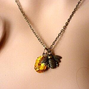 Bee Necklace Amber Necklace Honey Bee Necklace Vintage Rhinestone Estate Style jewelry image 2