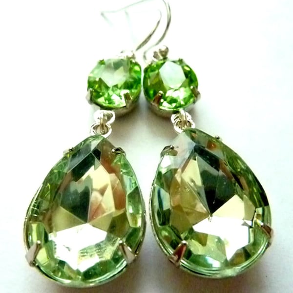 Peridot Earrings Peridot Green Earrings August birthstone Teardrop  Drop Wedding Bridal Estate Style