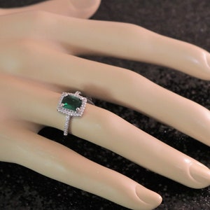 Emerald Green ring Emerald ring Dark Green ring CZ ring rhinestone silver color wedding prom pageant ring image 2