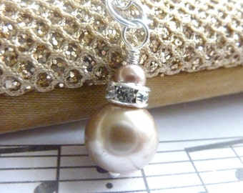 Bridesmaids necklace champagne pearl wedding pale brown and silver necklace
