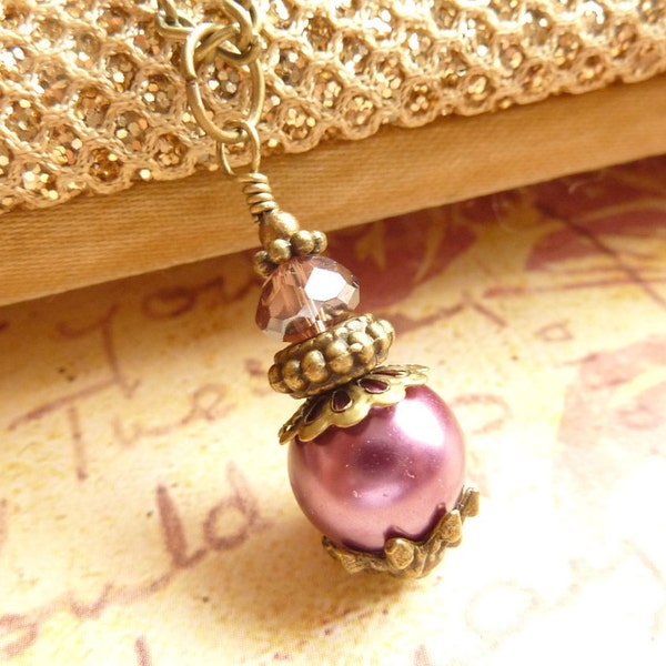 Purple necklace grape purple Radiant Orchid burgundy vintage glass pearl pendant