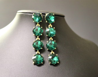 Emerald Earrings Posts Dark Green LARGE Emerald earrings May Birthstone Emerald green Octagon Drop Estate Style Earrings