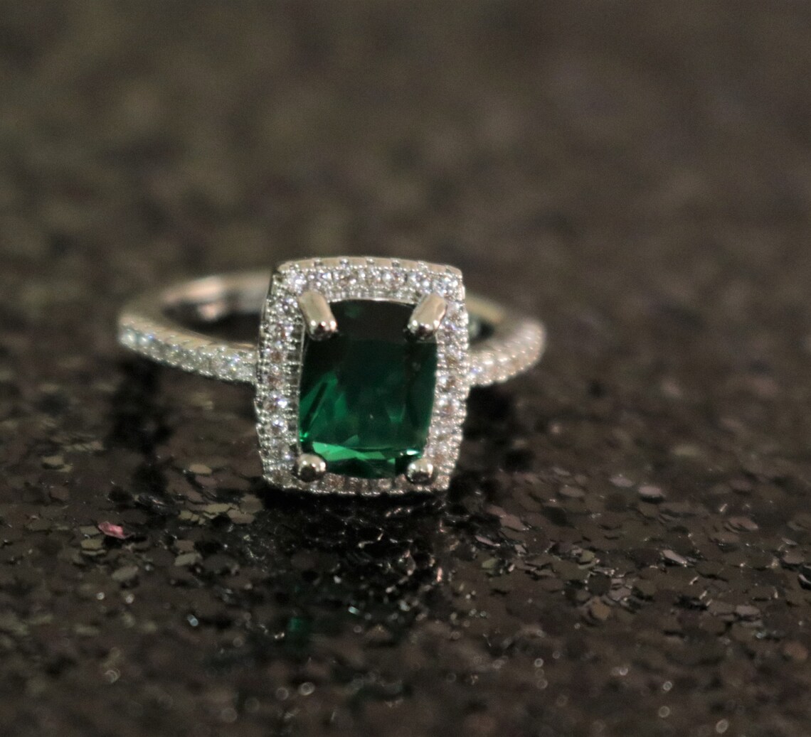 Emerald Green ring Emerald ring Dark Green ring CZ ring Etsy