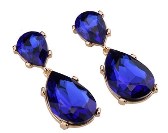 Sapphire blue Earrings Posts Royal blue Earrings LARGE deep blue Something blue Teardrop Drop Estate Style Earrings