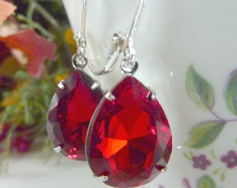 Ruby Red Earrings Teardrop Drop Vintage Estate Style Earrings July birthstone