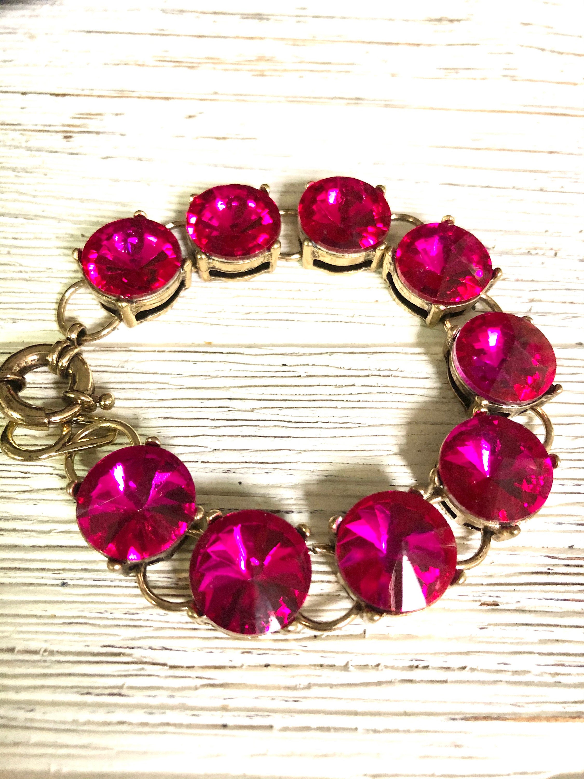 Hot Pink Bracelet Fuchsia Silver Pink Bracelet Gold Round
