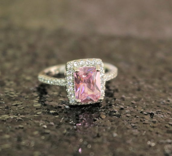 Blush Pink Ring Light Pale Pink Ring CZ Ring Rhinestone Silver Cubic Zirconia Pink Bridal Wedding Prom Pageant Ring