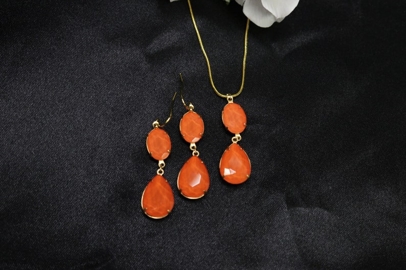 Orange Necklace Hyacinth Tangerine Necklace Gold Orange drop necklace for women Carnelian drops Crystal Wedding Bridal Jewelry image 3