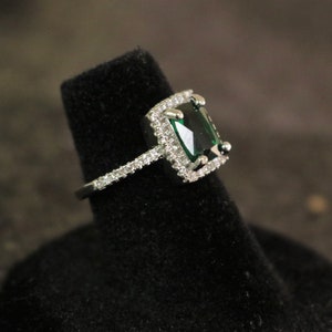 Emerald Green ring Emerald ring Dark Green ring CZ ring rhinestone silver color wedding prom pageant ring image 6