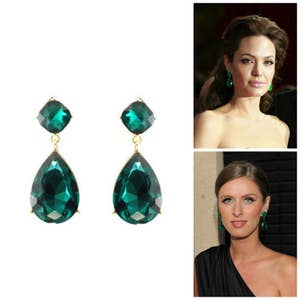 Emerald Post Earrings Angelina Jolie Emerald Green Stud Inspired Style Teardrop Drop Estate Style Earrings