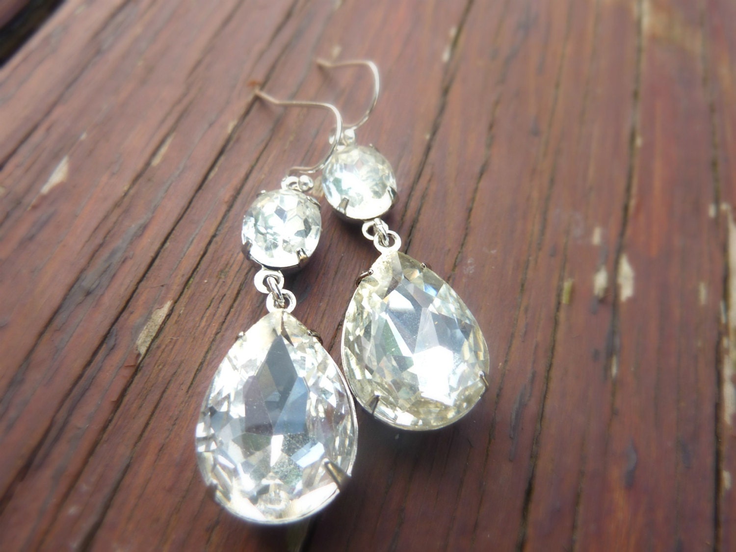 Clear Crystal Earrings Teardrop April Birthstone Drop Wedding | Etsy