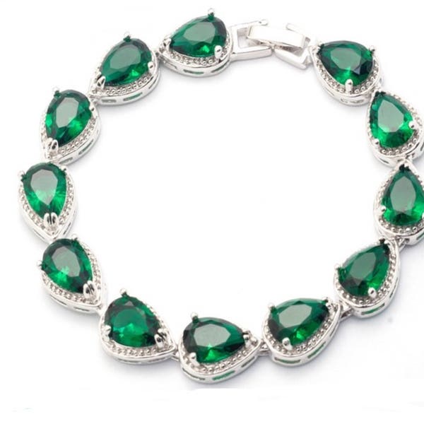 Emerald bracelet silver emerald bracelet gold, Angelina Jolie emerald green bracelet Wedding bracelet Rhinestone Vintage Style
