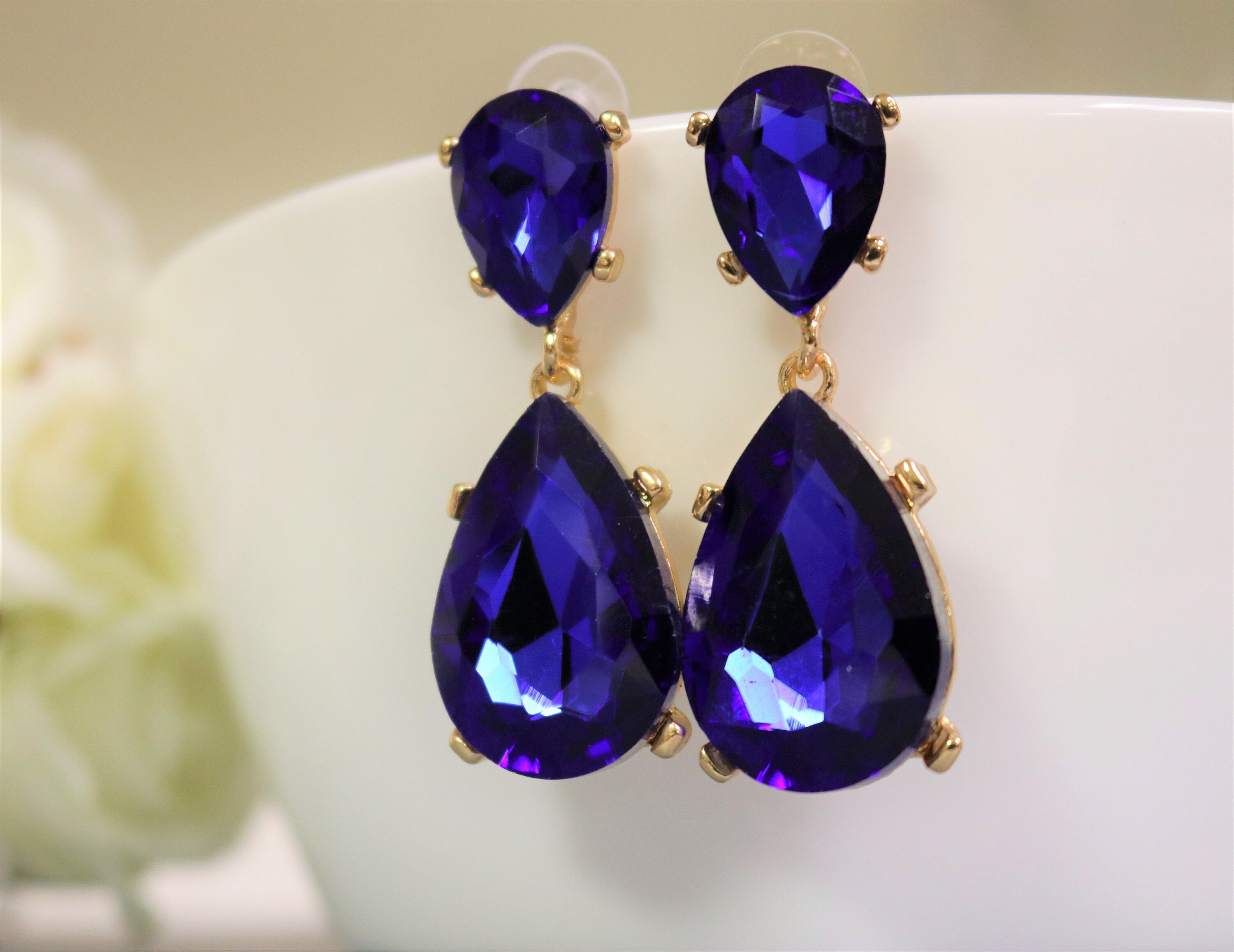 Sapphire Blue Earrings Posts Royal Blue Earrings LARGE Deep Etsy
