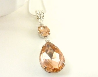 Peach Necklace Peach Rhinestone Necklace Pendant Bridal Wedding Necklace