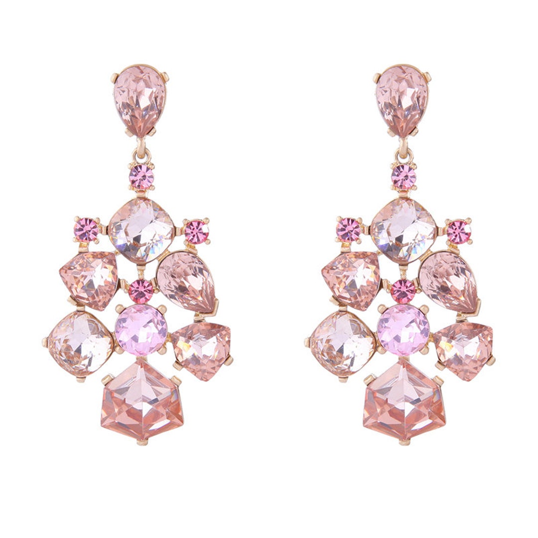Blush Pink Earrings Pale Peach Drop Vintage Rose Crystal - Etsy