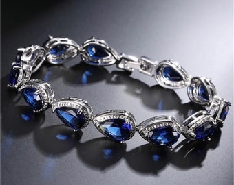 Sapphire bracelet silver Royal Blue bracelet gold, Something Blue Wedding bracelet Rhinestone Vintage Style