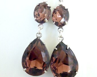 Burgundy earrings Garnet Earrings Red brown Rhinestone Teardrop Drop January birthstone Vintage Estate Style Earrings