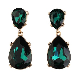 Emerald Earrings Posts Green Angelina Jolie Kyle Richards LARGE Emerald green Teardrop Drop Estate Style Earrings image 2