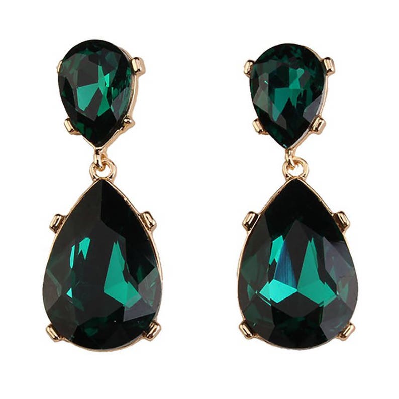 Emerald Earrings Posts Green Angelina Jolie Kyle Richards LARGE Emerald green Teardrop Drop Estate Style Earrings image 2