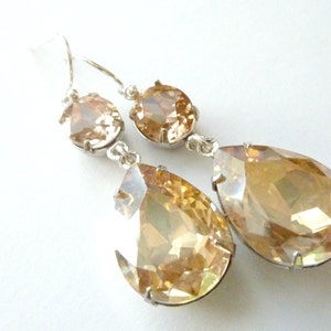 Champagne Earrings Champagne Rhinestone Teardrop Drop Vintage Estate Style Earrings image 3