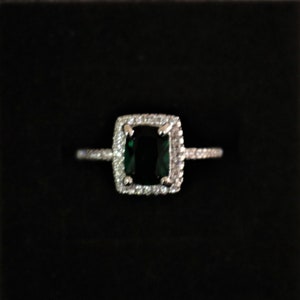 Emerald Green ring Emerald ring Dark Green ring CZ ring rhinestone silver color wedding prom pageant ring image 5