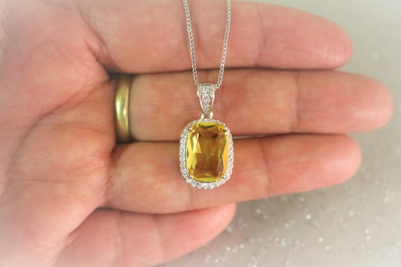 14k Solid Gold Statement Necklace, Natural Yellow Sapphire Necklace, 1