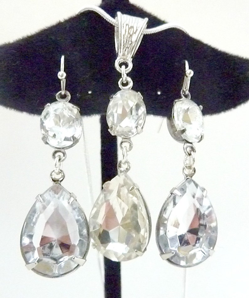 Clear Crystal Necklace Teardrop Cubic Zirconia Rhinestone Etsy