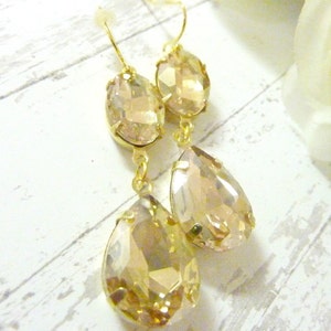 Champagne Earrings Champagne Rhinestone Teardrop Drop Vintage Estate Style Earrings image 1