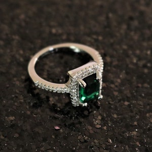 Emerald Green ring Emerald ring Dark Green ring CZ ring rhinestone silver color wedding prom pageant ring image 4