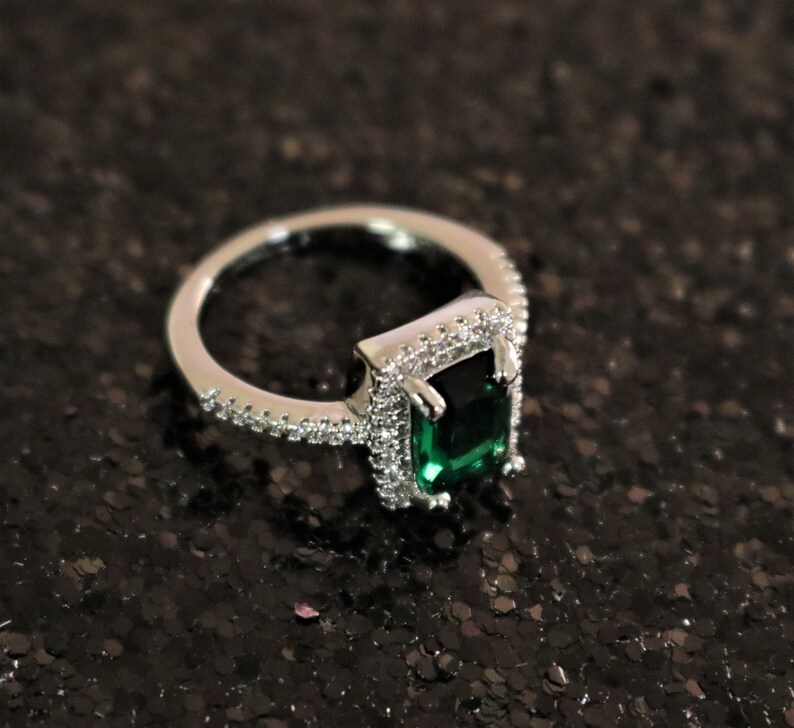 Emerald Green Ring Emerald Ring Dark Green Ring CZ Ring Etsy
