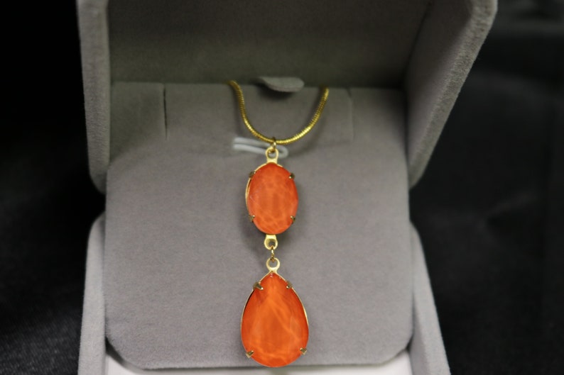 Orange Necklace Hyacinth Tangerine Necklace Gold Orange drop necklace for women Carnelian drops Crystal Wedding Bridal Jewelry image 2