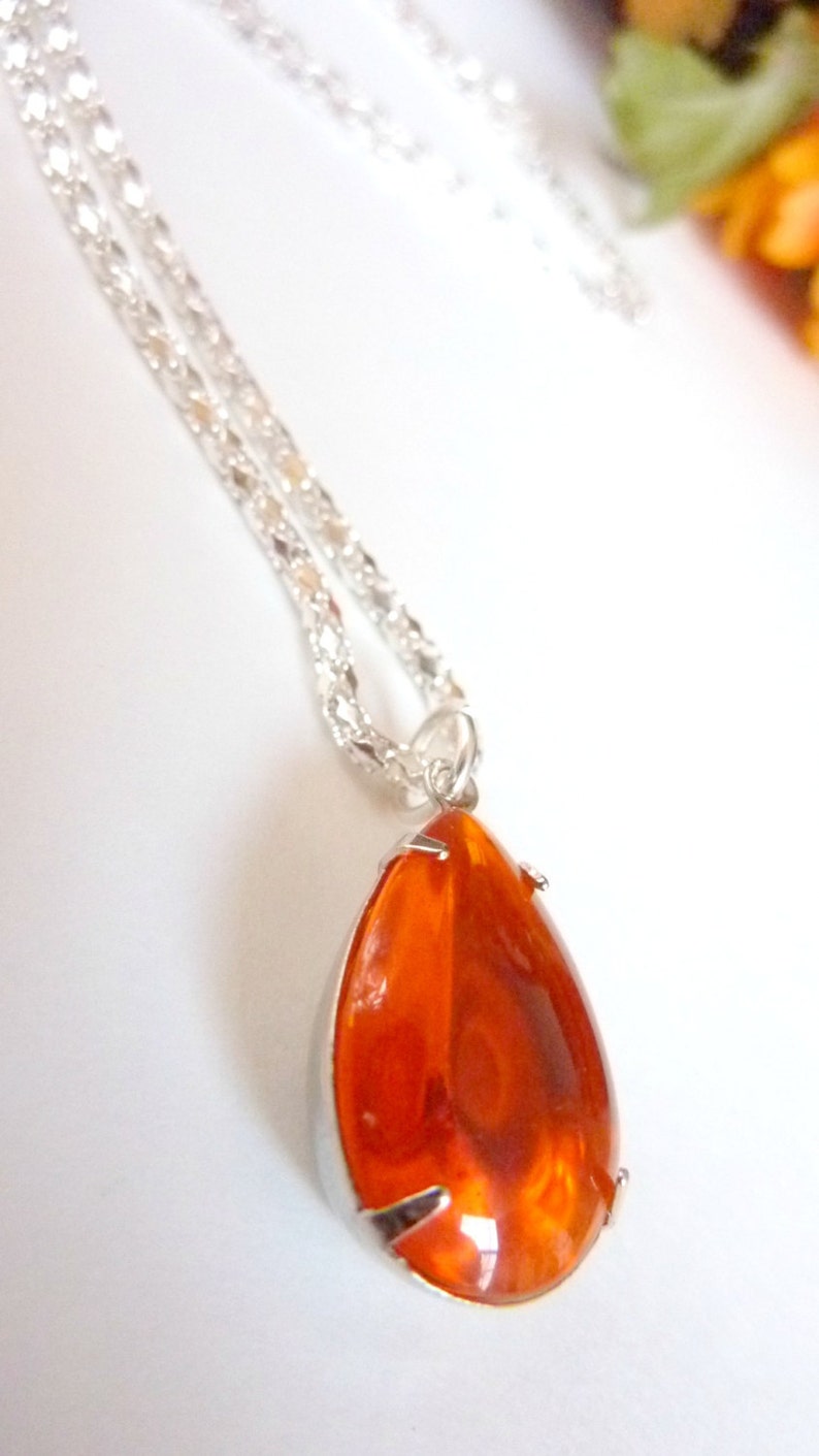 Orange Necklace Hyacinth Orange Pendant Crystal Drop Necklace Bridesmaids Bridal Necklace image 2