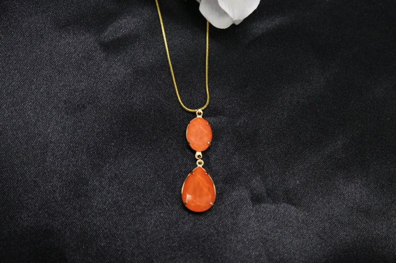 Orange Necklace Hyacinth Tangerine Necklace Gold Orange drop necklace for women Carnelian drops Crystal Wedding Bridal Jewelry image 1