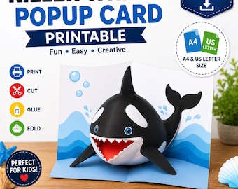 Killer Whale Pop Up Card Printable | Orca Paper Craft Template | Activity for Kids | Preschool & Kindergarten Craft | Instant Download PDF