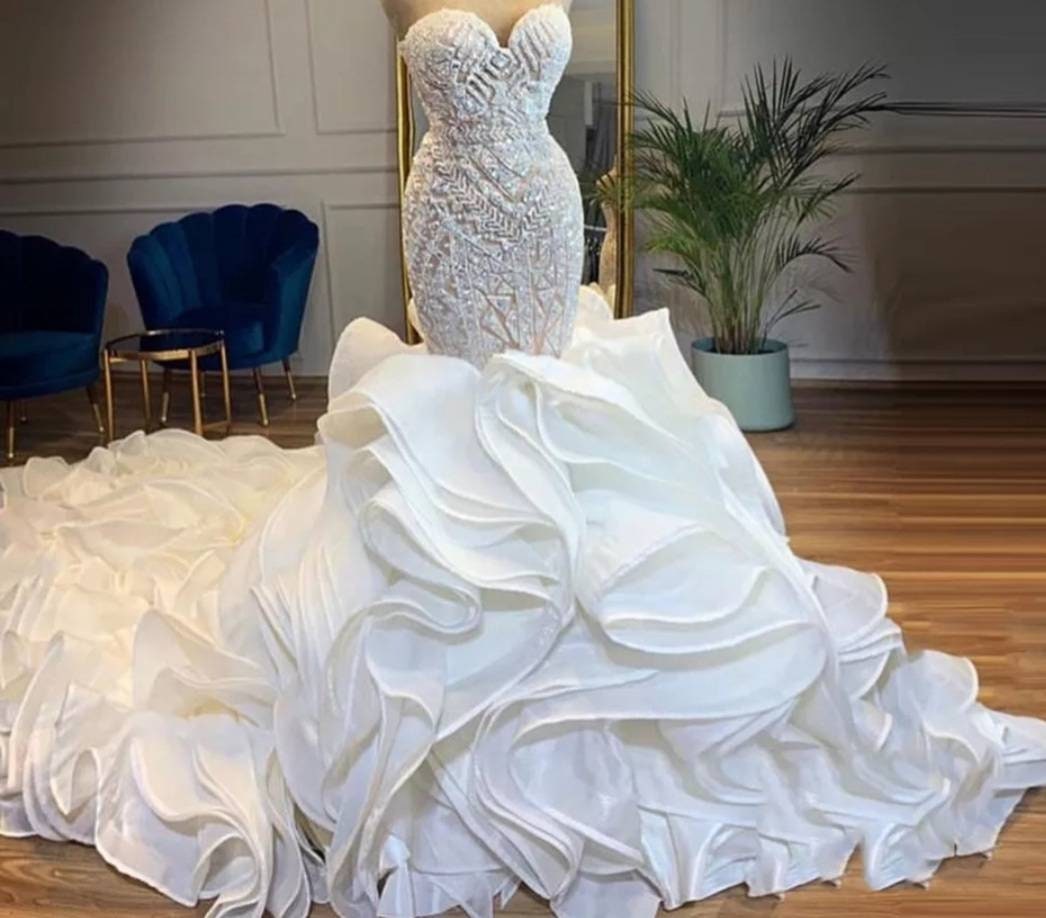 crystal fishtail wedding dress