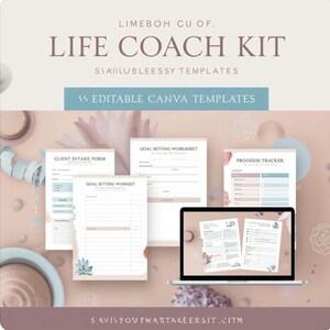 Life Coach Kit | 5 Canva Templates | Goal Setting, Session Notes, Progress Tracker | Therapist Templates