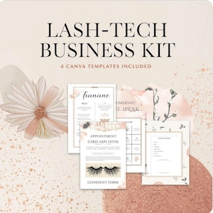 Lash Tech Business Kit | 4 Canva Templates | Pricing Menu, Appointment Card, Aftercare, Consent Form | Lash Artist