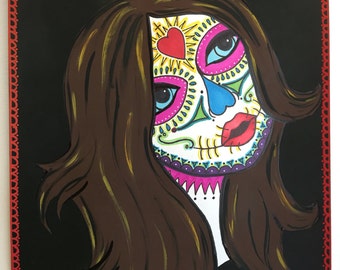 Lady Looking Upward Dia de los Muertos drawing