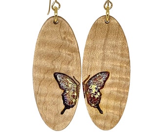 Butterfly Earrings Figured Maple Lightweight Earrings