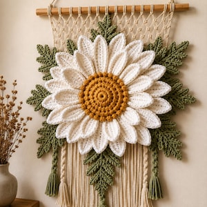 Gänseblümchen Makramee Wandbehang Muster, Anfänger PDF Anleitung, Boho Blumendekor Digitaler Download