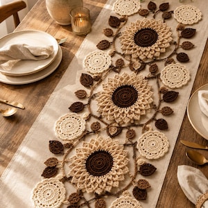 Crochet Sunflower Table Runner Pattern | Boho Floral Doily Runner (PDF Download)