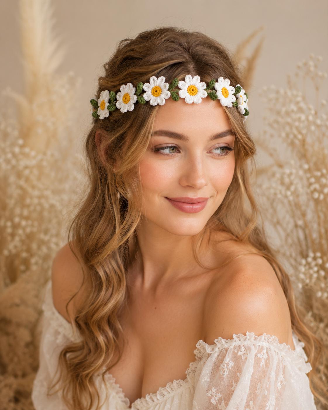 Crochet Daisy Flower Crown Pattern Beginner Boho Hair