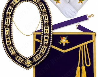 OES Grand Officer Regalia Set Collar Apron Gloves Purple Gold Rhinestone Masonic Eastern Star