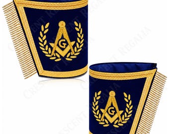 Masonic Blue Lodge Cuffs Hand Embroidered Gold Bullion Square Compass Velvet Regalia Freemason Gift